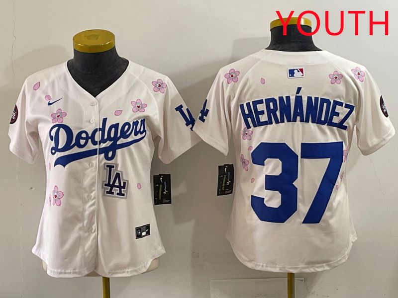 Youth Los Angeles Dodgers #37 Hernandez Cream Sakura Edition 2025 Nike MLB Jersey style 39
